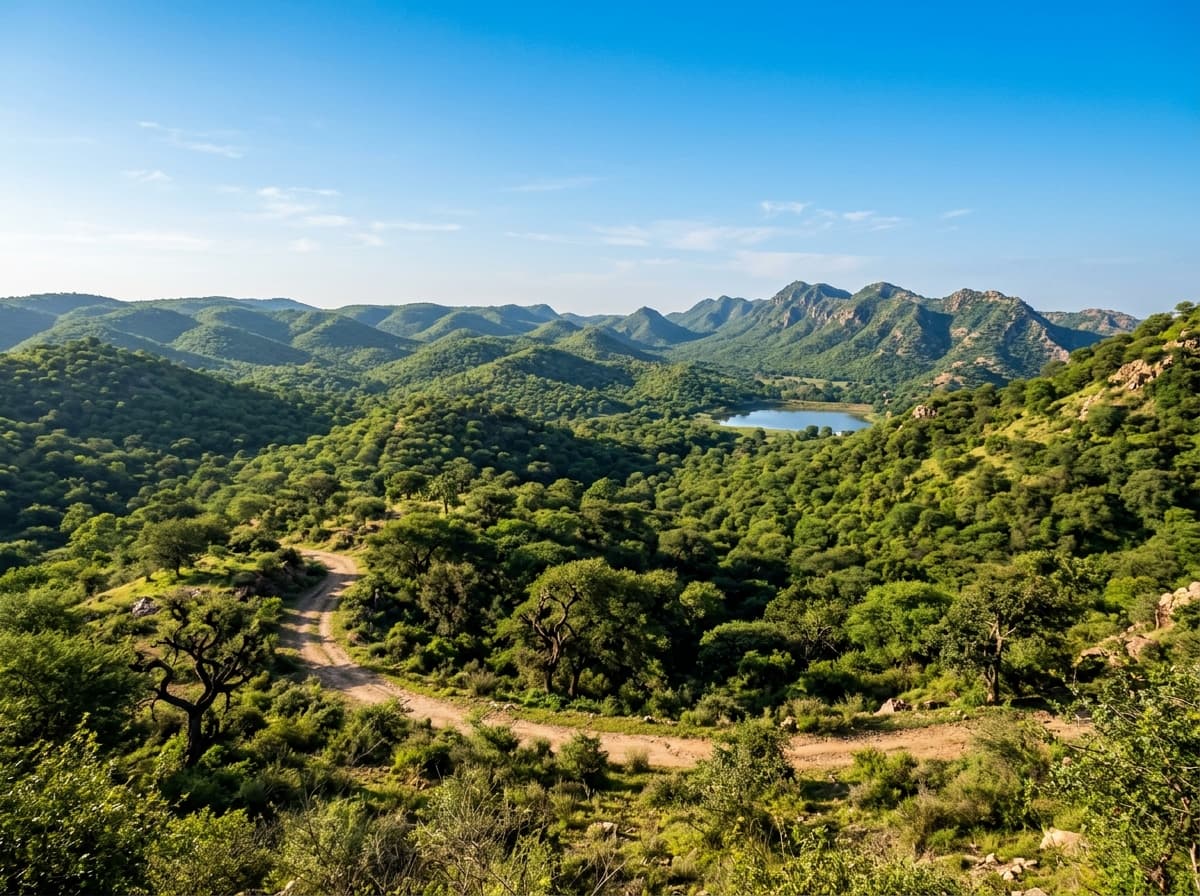 The tranquil Aravalli valley near Damdama in Gurgaon under clear skies